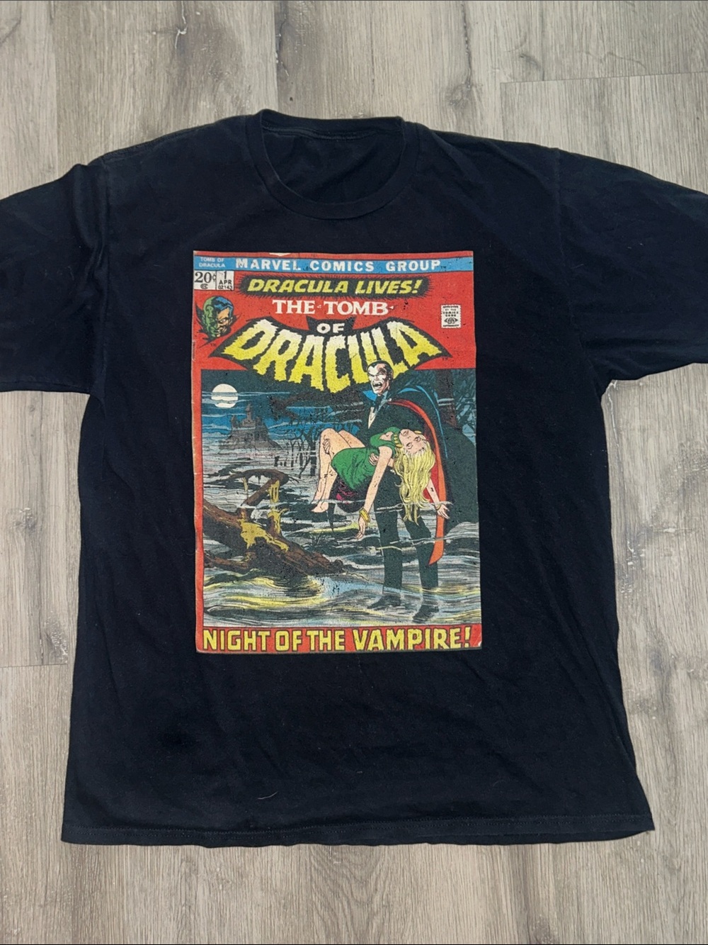 Marvel Black Short Sleeve Tee with Vintage Dracula Comic Graphic